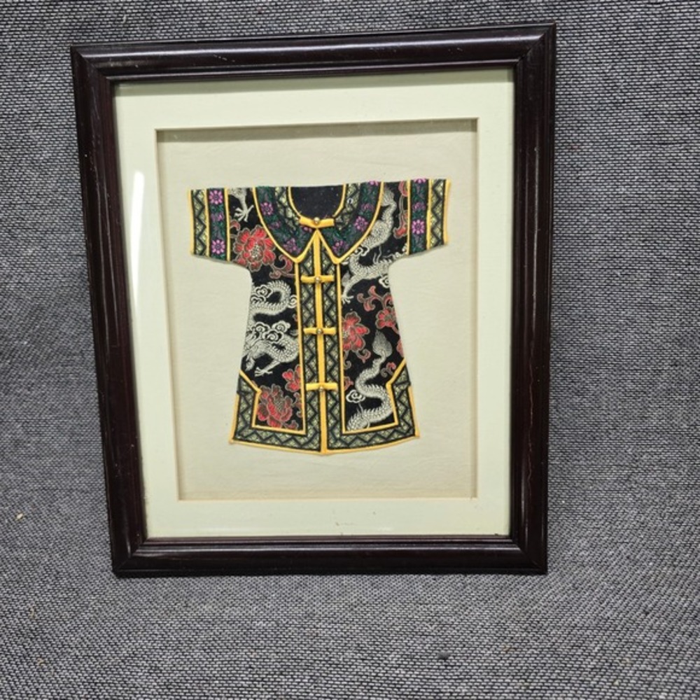 Vintage Framed Miniature Chinese Silk Robe Embroidered Dragon Costume Shadowbox